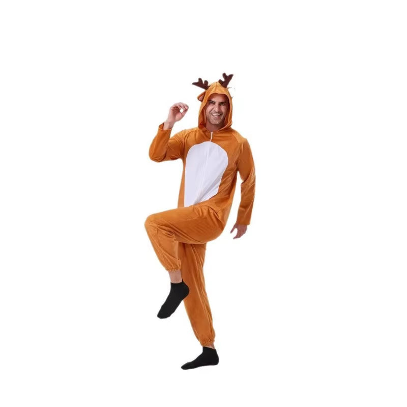 Brown Reindeer Adult Onesie Animal Cosplay Jumpsuit Men'S Halloween Christmas Party Costume