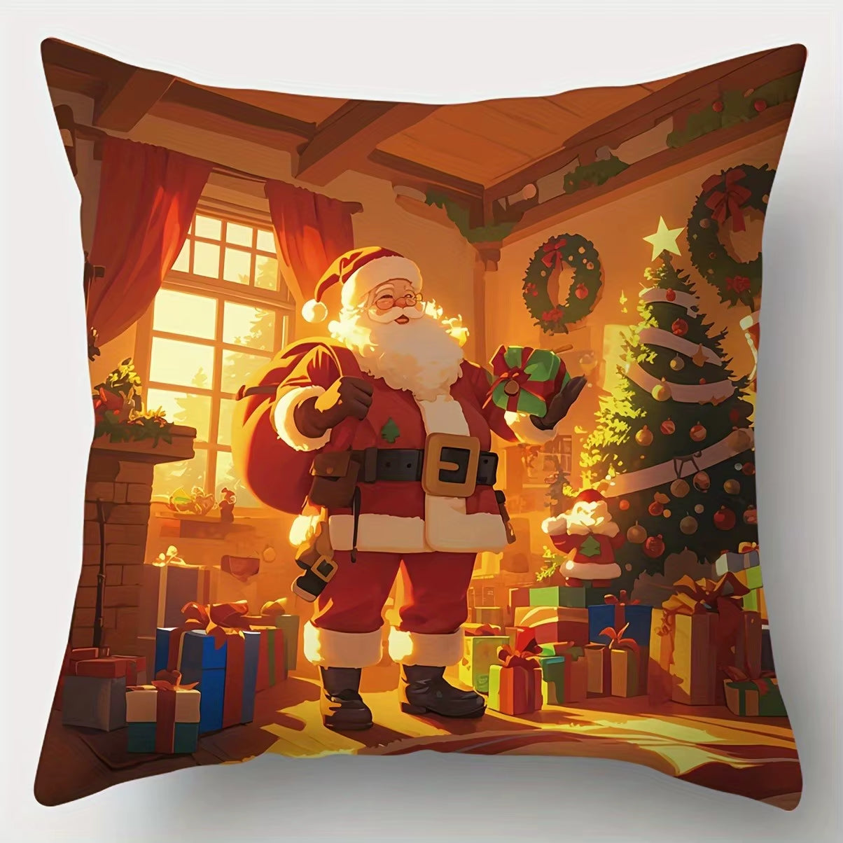 Cheerful Christmas Santa Claus Throw Pillow - Festive Sofa Cushion Cover for Holiday Decor & New Year Gifts