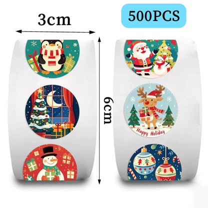 500Pcs Festive Christmas Sticker Roll - Snowman, Snowflake & Santa Claus Reward Labels for Kids' Toys and Thank You Gifts