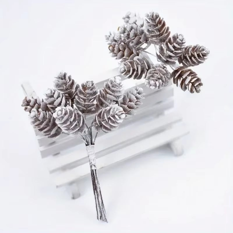 30PCS Christmas Mini Pine Cone & Holly Branch Picks - Perfect for DIY Wreaths, Garlands & Home Decor