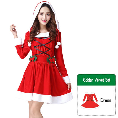2025 Women's Velvet Christmas Cosplay Costume with Hat - Perfect for Halloween, New Year, and Carnival Parties!