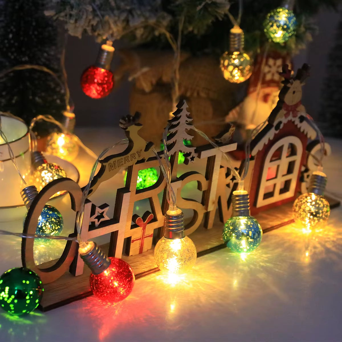 10/20 LED Flashing Christmas Ball String Lights, Fairy Light Holiday Hanging Decorations, Suitable for Decorating Christmas, Hal