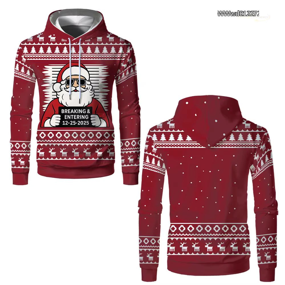 Santa Claus Breaking In Hoodie - Trendy Christmas Pullover for Men & Women - Hip-Hop Casual Party Wear