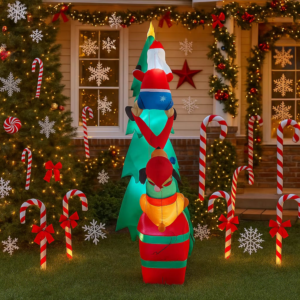 6.8FT Inflatable Santa Claus Climbing Tree with LED Lights - Perfect Christmas Yard Decoration!