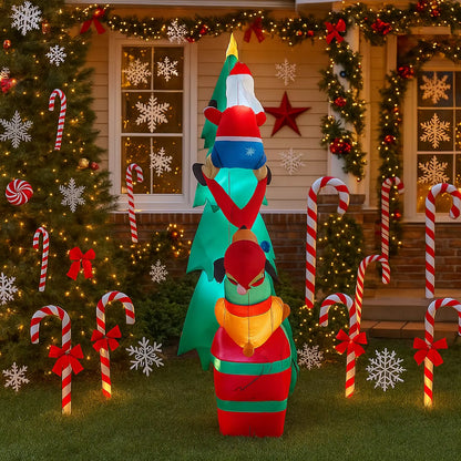 6.8FT Inflatable Santa Claus Climbing Tree with LED Lights - Perfect Christmas Yard Decoration!