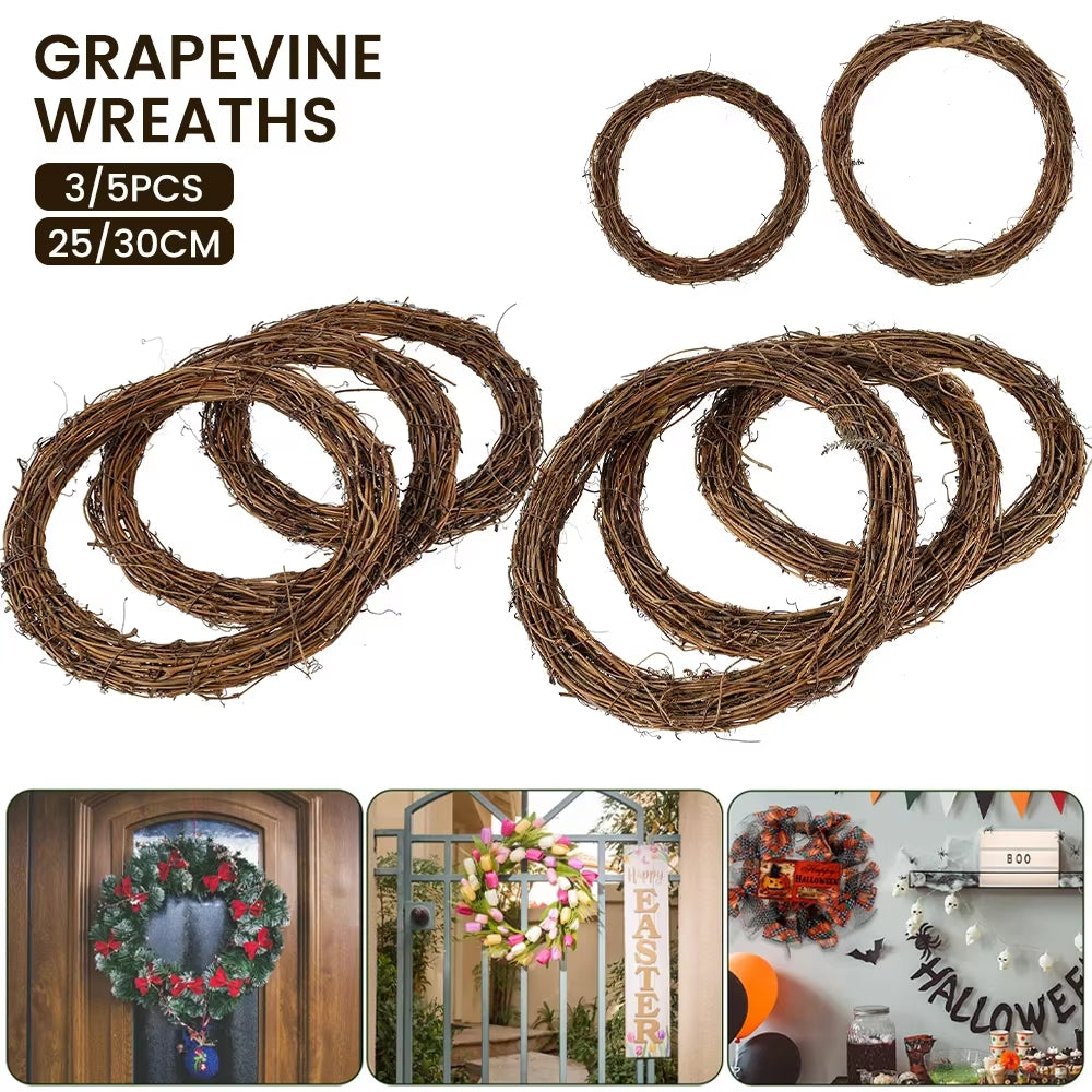 Charming Hand-Woven Natural Rattan Christmas Wreath – 25/30Cm Diameter Retro Grapevine Craft for DIY Holiday Decor