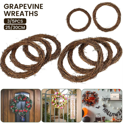 Charming Hand-Woven Natural Rattan Christmas Wreath – 25/30Cm Diameter Retro Grapevine Craft for DIY Holiday Decor