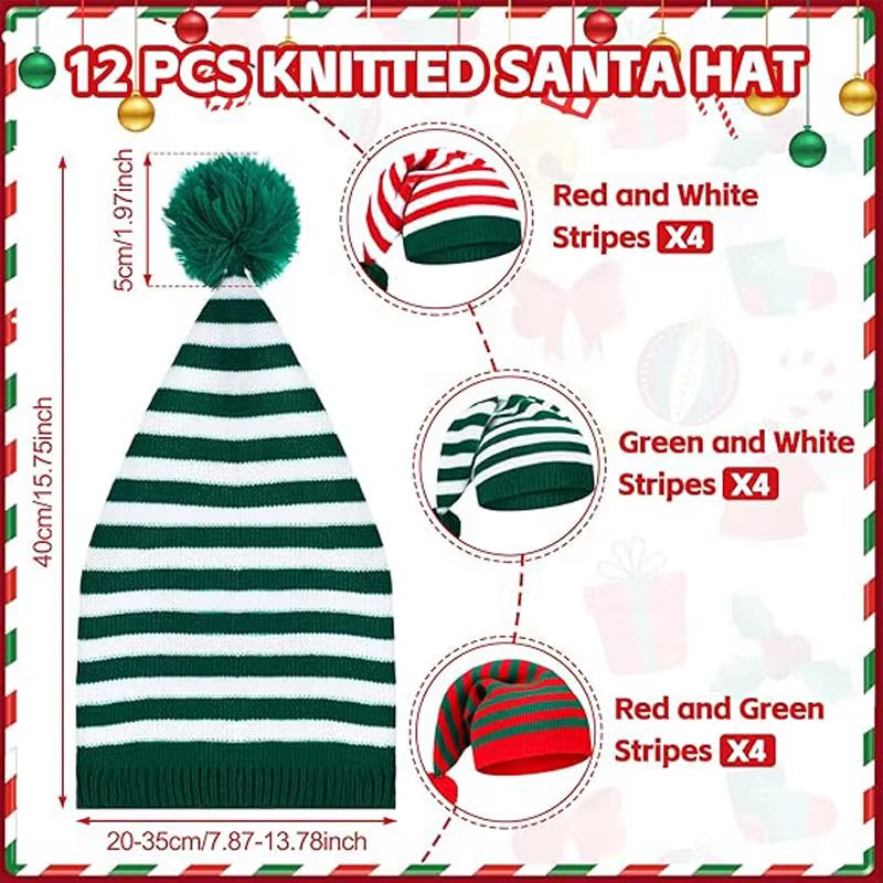 Festive Stripe Knit Christmas Hat - Unisex Red Winter Hat for 2025 New Year Celebrations & Holiday Gifts