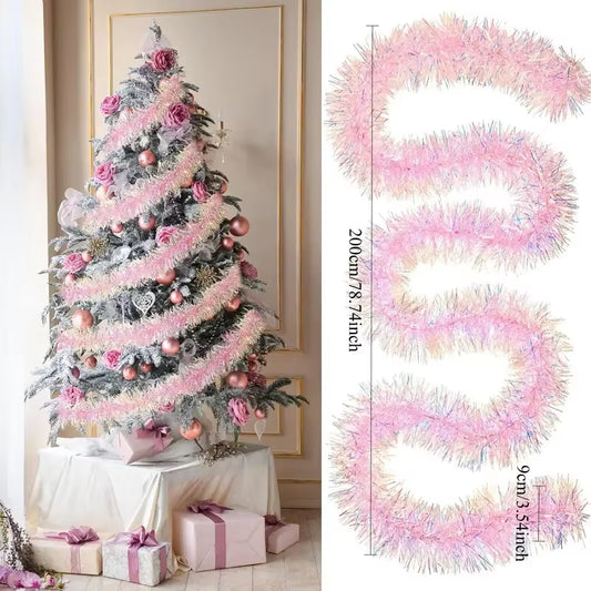 Stunning 78.7 Inch Pink Tinsel Garland - Sparkling Metallic Glitter for Christmas, Weddings, Birthdays & Holiday Home Decor (1-10PCS)