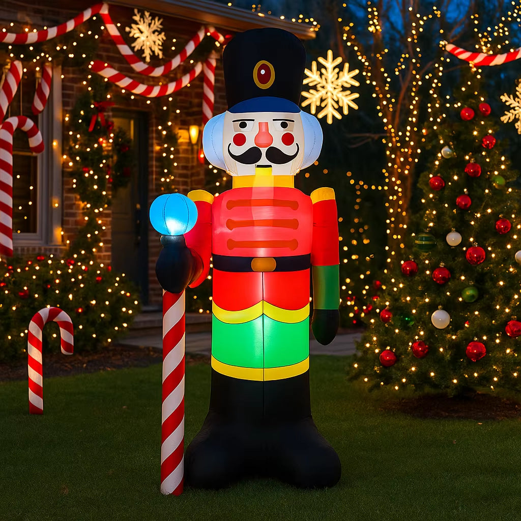 Giant 7.8FT Nutcracker Soldier Inflatable with LED Lights - Festive Holiday Outdoor Decor for Home & Yard Party