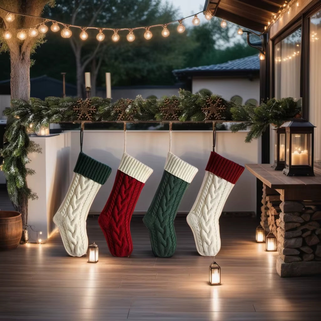 Larger 46CM Classic Green/Red Knitted Christmas Stockings - Perfect for Holiday Decor and Family Celebrations!
