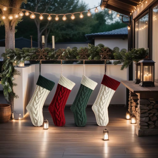 Larger 46CM Classic Green/Red Knitted Christmas Stockings - Perfect for Holiday Decor and Family Celebrations!