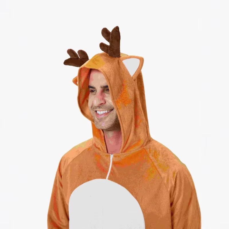 Brown Reindeer Adult Onesie Animal Cosplay Jumpsuit Men'S Halloween Christmas Party Costume