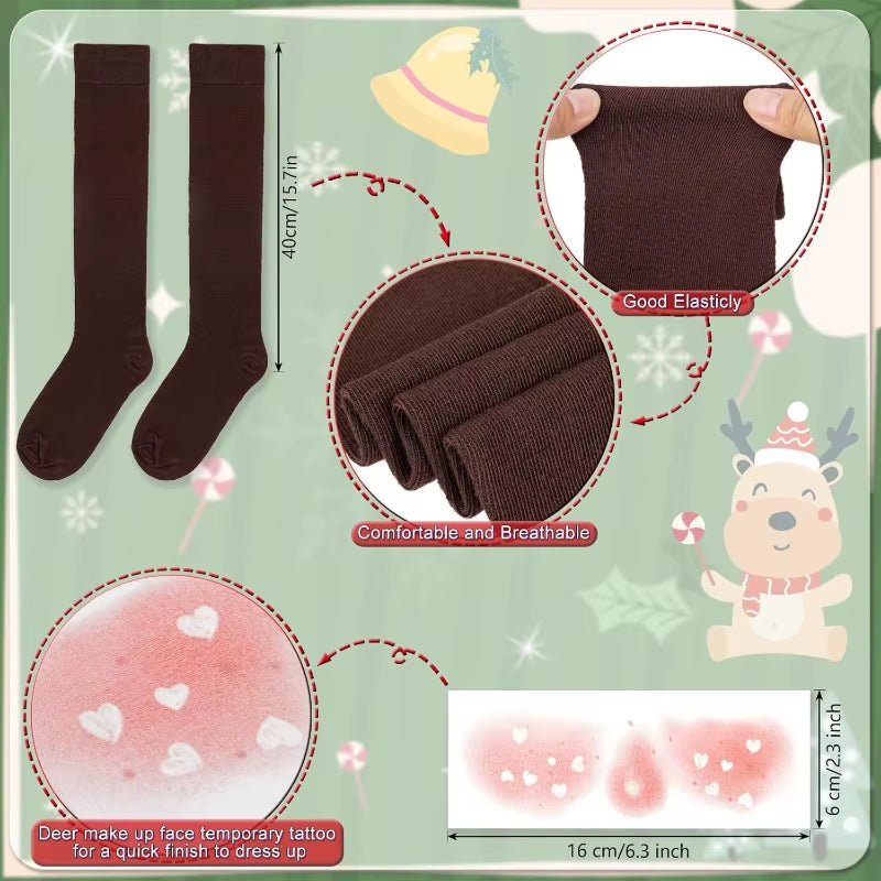 3Pcs Reindeer Costume Adult Tutu Skirt with Reindeer Headband Socks and Skirt,Cosplay Costume Halloween Christmas Dress Outfits