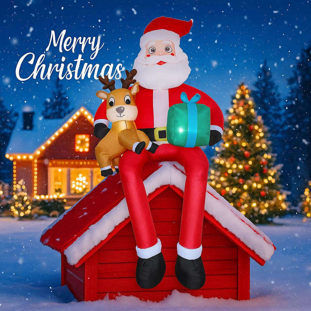 Giant 9.5FT Inflatable Santa Claus & Reindeer Christmas Yard Decor with LED Lights - Perfect Holiday Gift!