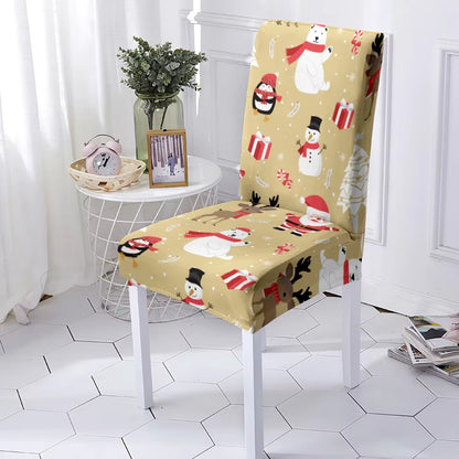 Festive Stretchable Christmas Chair Covers - Washable Elastic Seat Protectors for Dining Room & Kitchen Decor