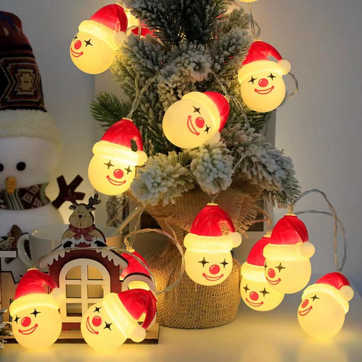 Magical 10/20 LED Fairy Lights with Adorable Bear, Joker, and Snowman Designs - Battery-Powered Christmas Tree String Lights for Enchanting Indoor Holiday Decor