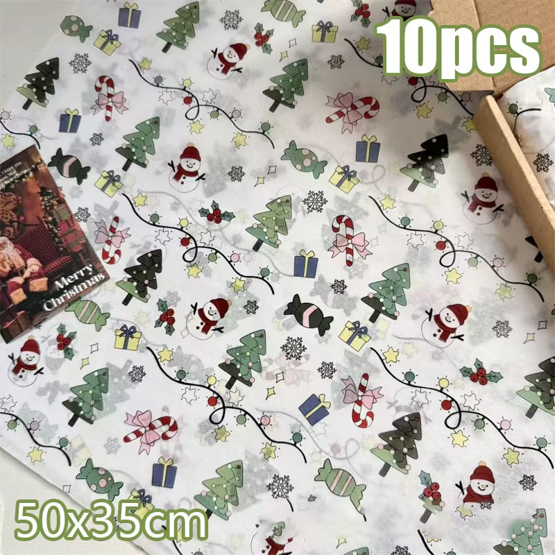 10Pcs Festive Christmas Tree Tissue Paper - Santa Claus Gift Wrapping & Craft Packaging for New Year Celebrations