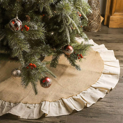 Rustic Burlap Christmas Tree Skirt - 90/120Cm Farmhouse Jute Decor for Fall and Thanksgiving