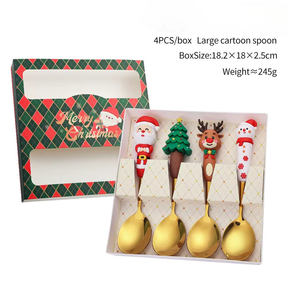 Exquisite Stainless Steel Christmas Spoon and Fork Set - Perfect Tableware for Coffee, Tea, and Desserts (2/4/6 Pieces)