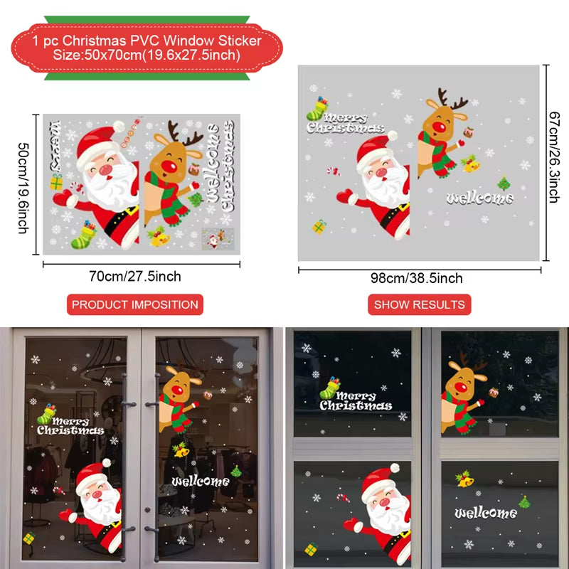 Merry Christmas Window Stickers - Festive Decorations for Home & Kids Room - New Year 2026 Wall Stickers