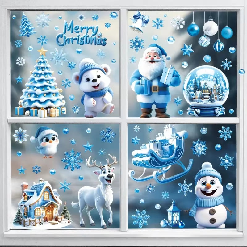 Festive 9-Pack Christmas Window Clings - Adorable Santa, Snowman, and Reindeer Glass Stickers for a Magical Winter Wonderland Decor!