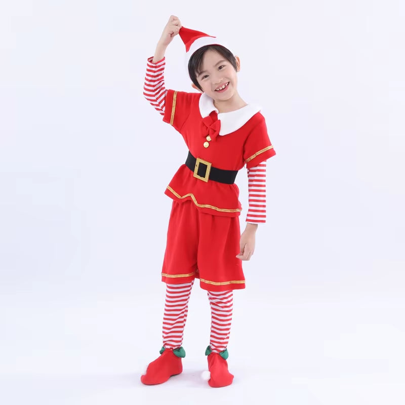 Adorable Christmas Elf Costume Set for Kids - Fun Cosplay Outfits with Skirts, Pants, and Hats - Perfect Holiday Gifts!