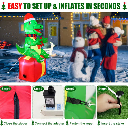 6FT Inflatable Dinosaur Christmas Decoration - Fun Outdoor & Indoor Xmas Blow-Up Yard Decor for Garden & Lawn