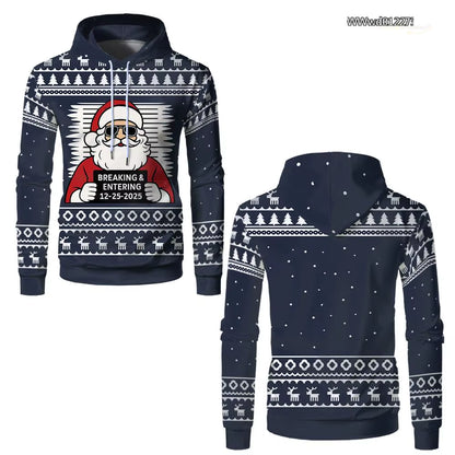 Santa Claus Breaking In Hoodie - Trendy Christmas Pullover for Men & Women - Hip-Hop Casual Party Wear