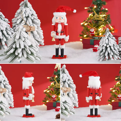 Festive 25CM Santa Claus Nutcracker Puppet - Charming Wooden Statue for Christmas & New Year Decor
