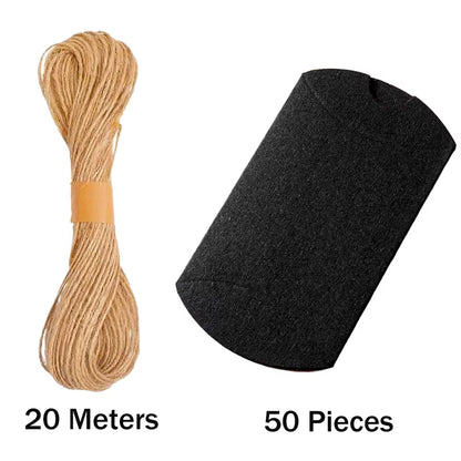 50 Premium Kraft Pillow Boxes with 20M Jute Twine - Perfect for Gifts, Weddings, Parties, Birthdays & Holidays!