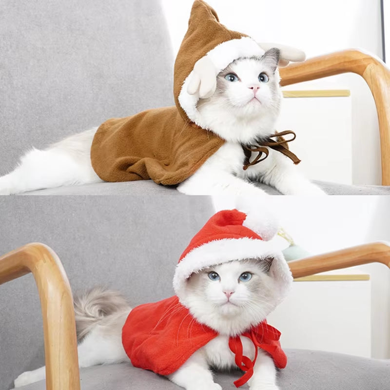 Adorable Santa Cat Costume - Festive Cape & Scarf for Dogs and Cats - Perfect Christmas Dress-Up Prop!