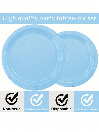 Charming Solid Light Blue Birthday Party Supplies for Super Girls - Disposable Tableware Set with Napkins, Cups, Plates, Tablecloths, and Straws