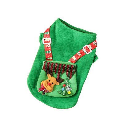 Festive Reindeer Dog Hoodie with Pocket - Cozy Fleece Sweatshirt for Small/Medium Dogs - Green Winter Outfit, Sizes S-XL