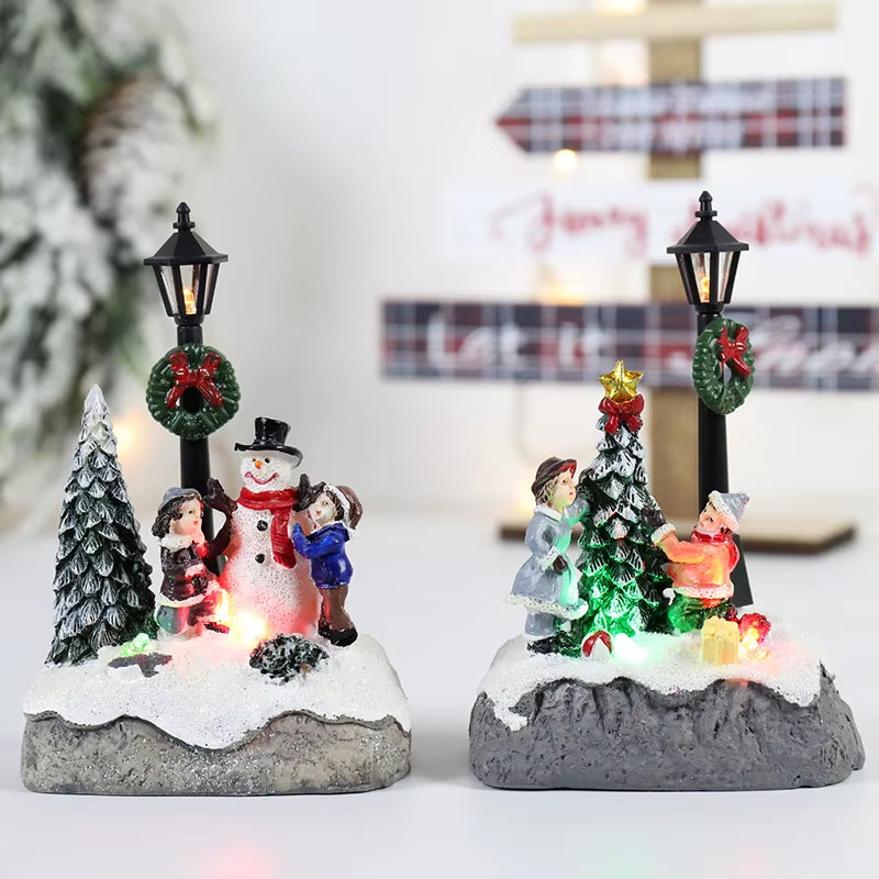 Enchanting LED Christmas Village Ornaments - Santa Claus & Snowy Microlandscape Resin Figurines for Festive Decor & Holiday Gifting