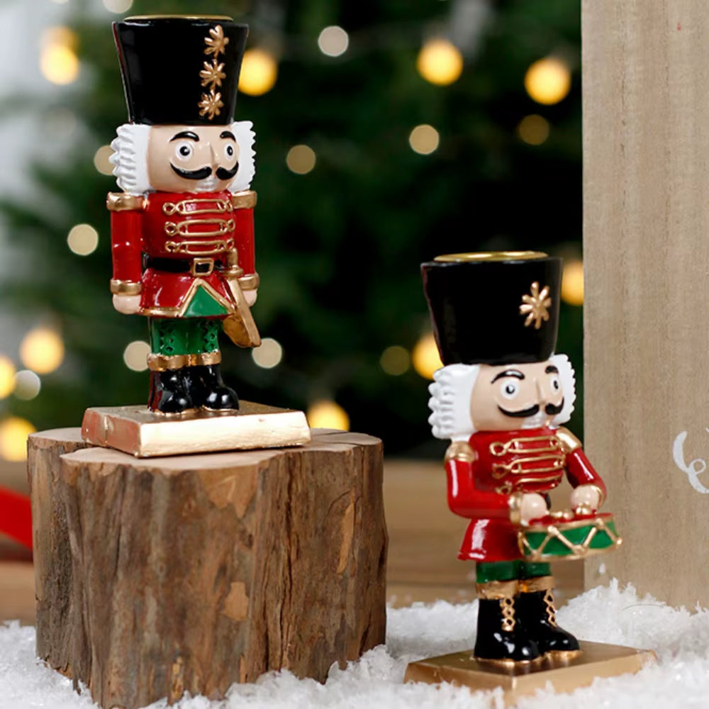 Charming Santa Claus Nutcracker Candle Holder Figurines - Perfect Indoor Christmas Tabletop Centerpieces!