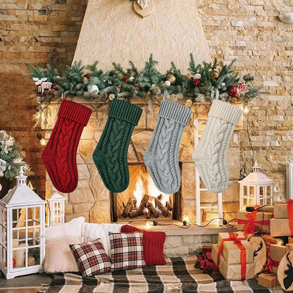 Larger 46CM Classic Green/Red Knitted Christmas Stockings - Perfect for Holiday Decor and Family Celebrations!