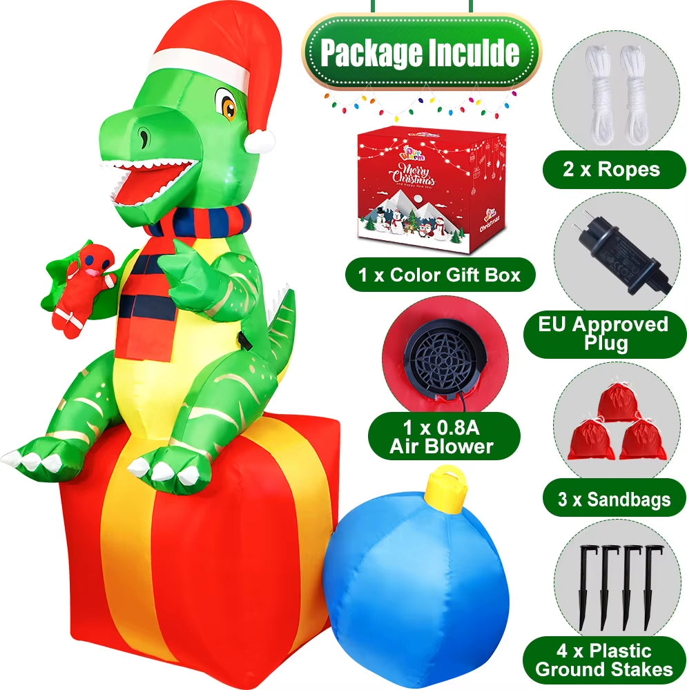 6FT Inflatable Dinosaur Christmas Decoration - Fun Outdoor & Indoor Xmas Blow-Up Yard Decor for Garden & Lawn