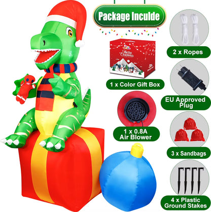 6FT Inflatable Dinosaur Christmas Decoration - Fun Outdoor & Indoor Xmas Blow-Up Yard Decor for Garden & Lawn