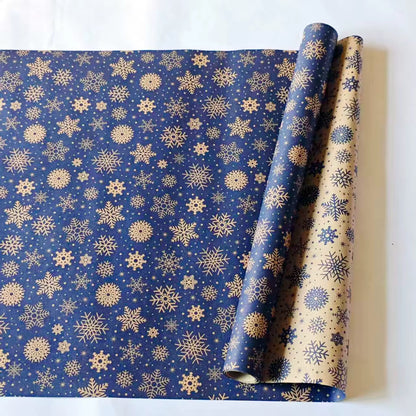 Extra Long Dark Blue Snowflake Wrapping Paper - Double-Sided Winter Design for Stunning Gift Presentation