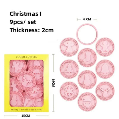 9-Piece 3D Christmas Cookie Cutter Set - Festive Santa, Snowman, Tree, and Elk Molds for Holiday Baking Fun!
