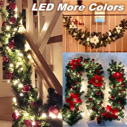 Vibrant 2.7M Christmas Garland Lights - 5 Color Rattan Wreath for Festive Mantels, Fireplaces, Stairs, Walls, and Doors
