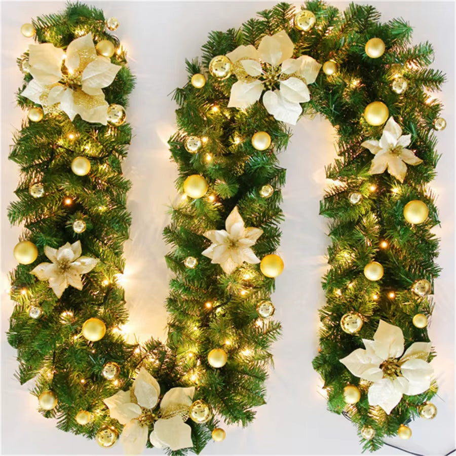 Vibrant 2.7M Christmas Garland Lights - 5 Color Rattan Wreath for Festive Mantels, Fireplaces, Stairs, Walls, and Doors
