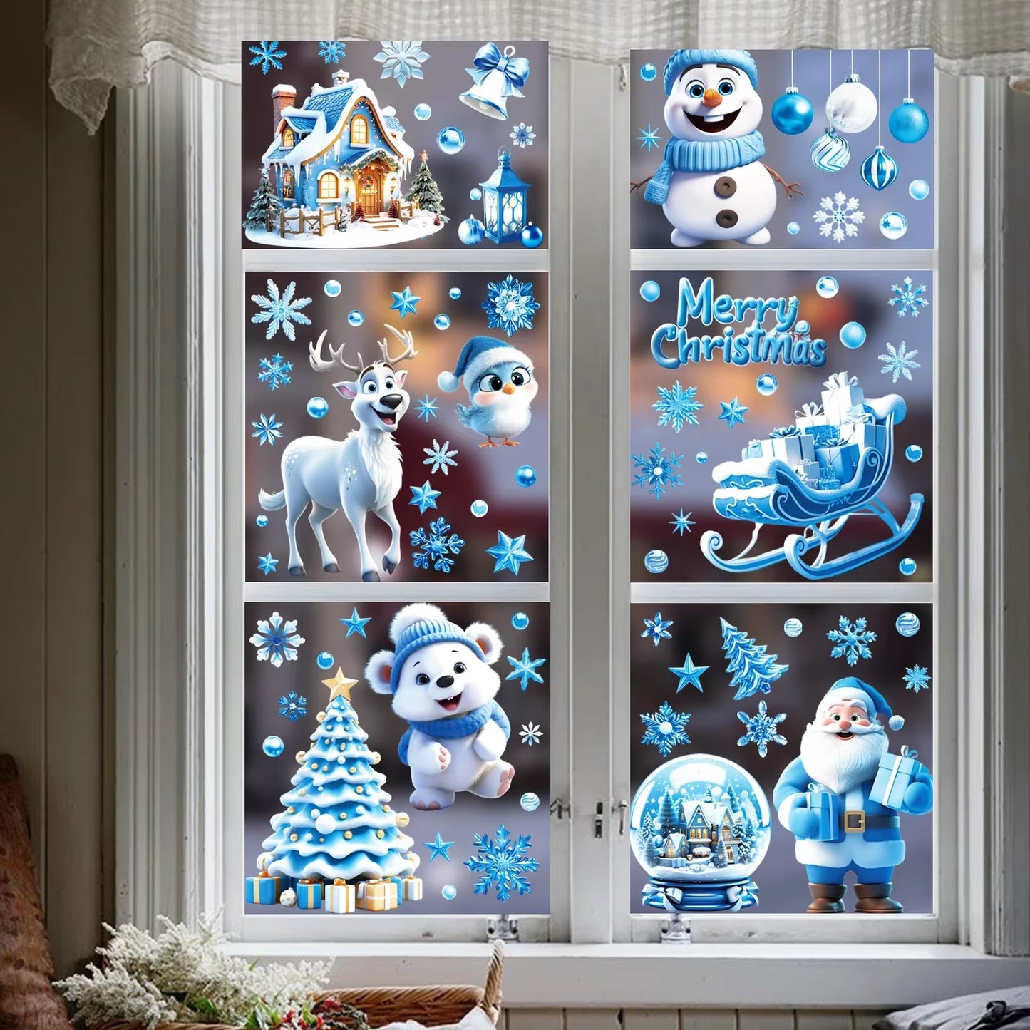 Festive 9-Pack Christmas Window Clings - Adorable Santa, Snowman, and Reindeer Glass Stickers for a Magical Winter Wonderland Decor!
