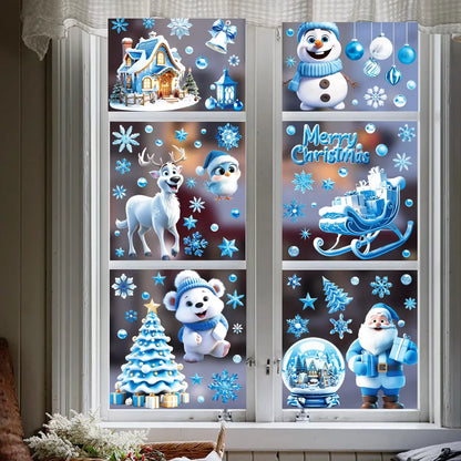 Festive 9-Pack Christmas Window Clings - Adorable Santa, Snowman, and Reindeer Glass Stickers for a Magical Winter Wonderland Decor!