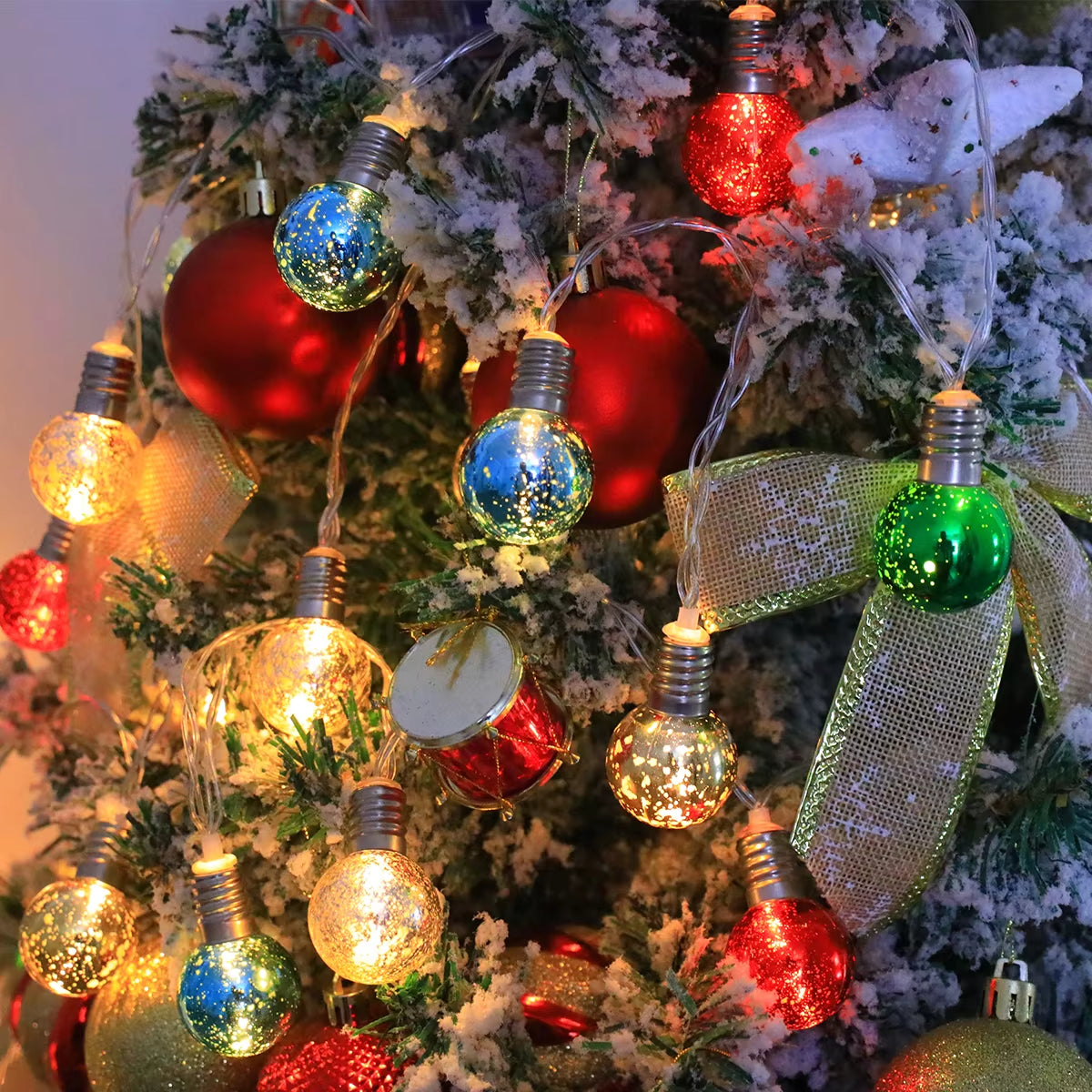 10/20 LED Flashing Christmas Ball String Lights, Fairy Light Holiday Hanging Decorations, Suitable for Decorating Christmas, Hal