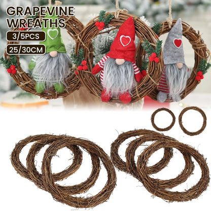 Charming Hand-Woven Natural Rattan Christmas Wreath – 25/30Cm Diameter Retro Grapevine Craft for DIY Holiday Decor