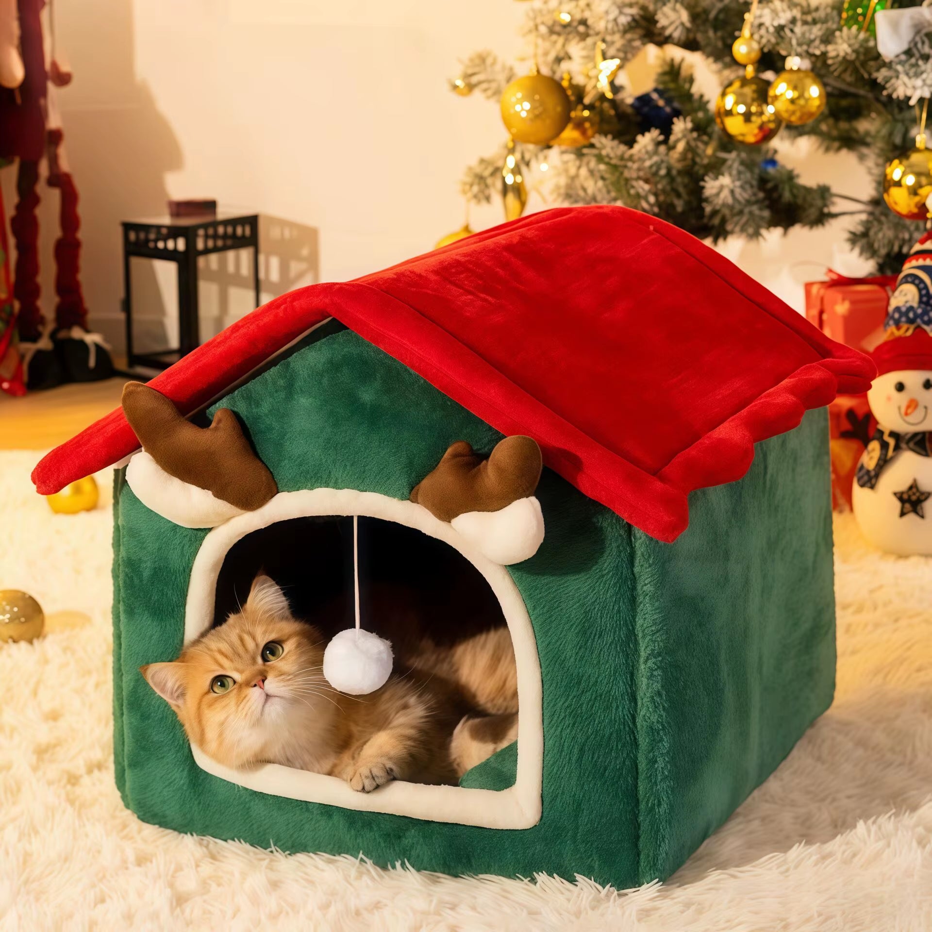 Cozy Christmas Cat & Dog Nest - Plush Multifunctional Pet Bed with Removable Design