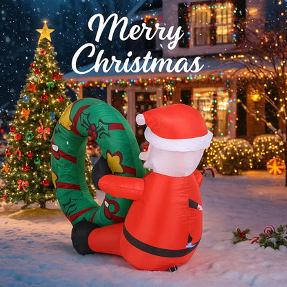 Festive 3.28FT Inflatable Santa Claus Swim Ring with LED Lights - Perfect for Christmas Parties, Home Decor, and Yard Ornaments!