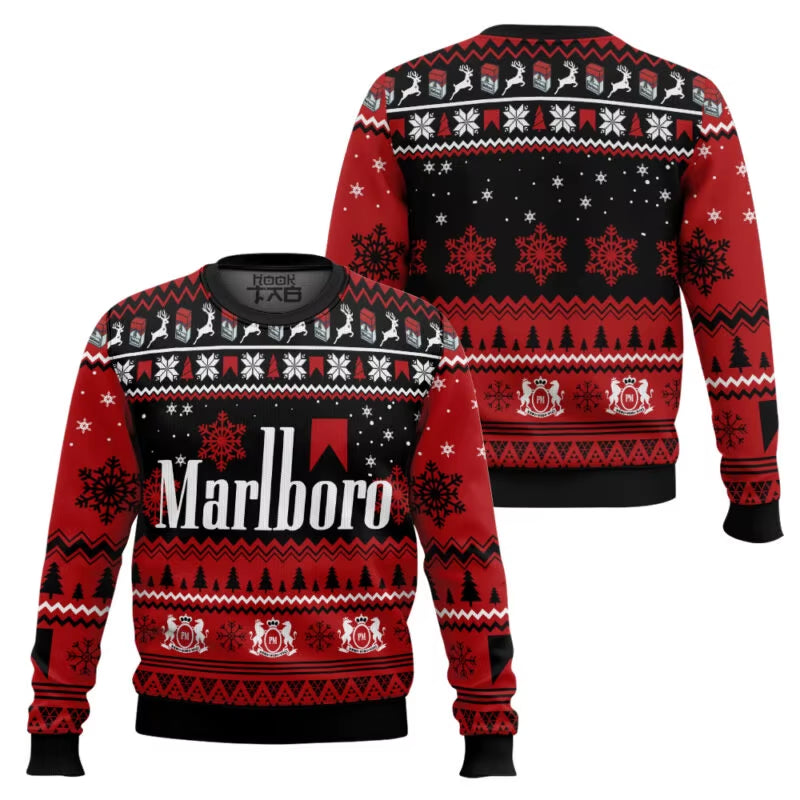 Marlbo Funny Cigarette Ugly Christmas Sweater - Cozy Oversized Pullover for Men & Women, Perfect Holiday Gift 2026!